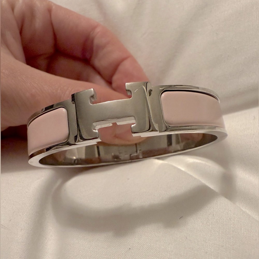 Hermes Silver and Pink Clic H Bracelet
